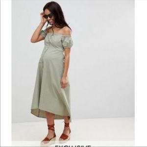 ASOS Maternity Off Shoulder Green Dress Button